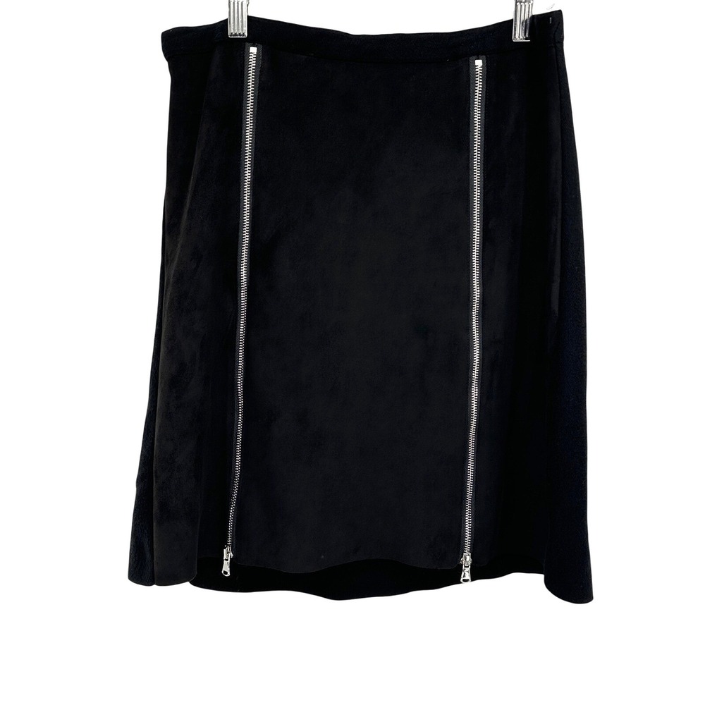 Milano Black Faux Suede Mini Skirt Large‎ Edgy Zipper Gothcore Y2K